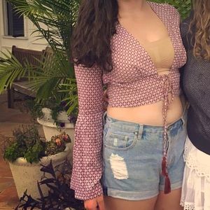 Olivaceous- bell sleeve crop top